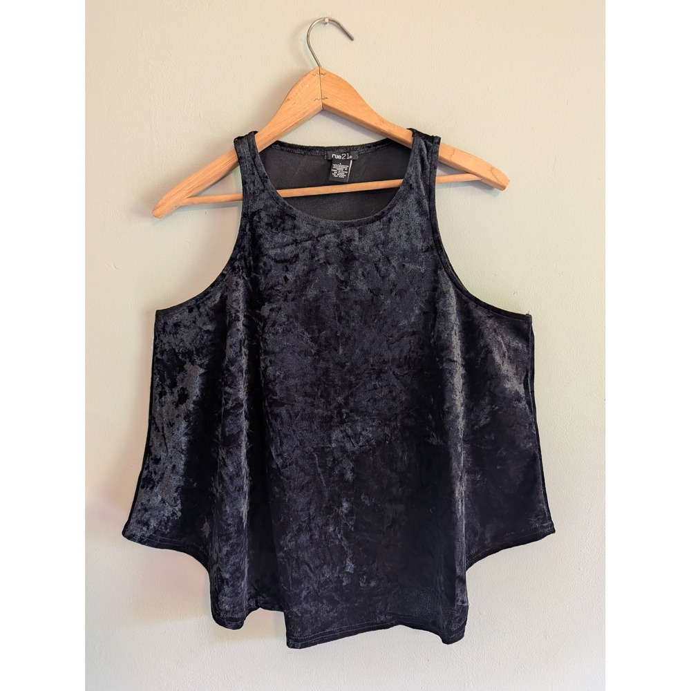 Rue21 Black‎ Crushed Velvet Sleeveless Swing Tank Top High Neck Large Whimsigoth